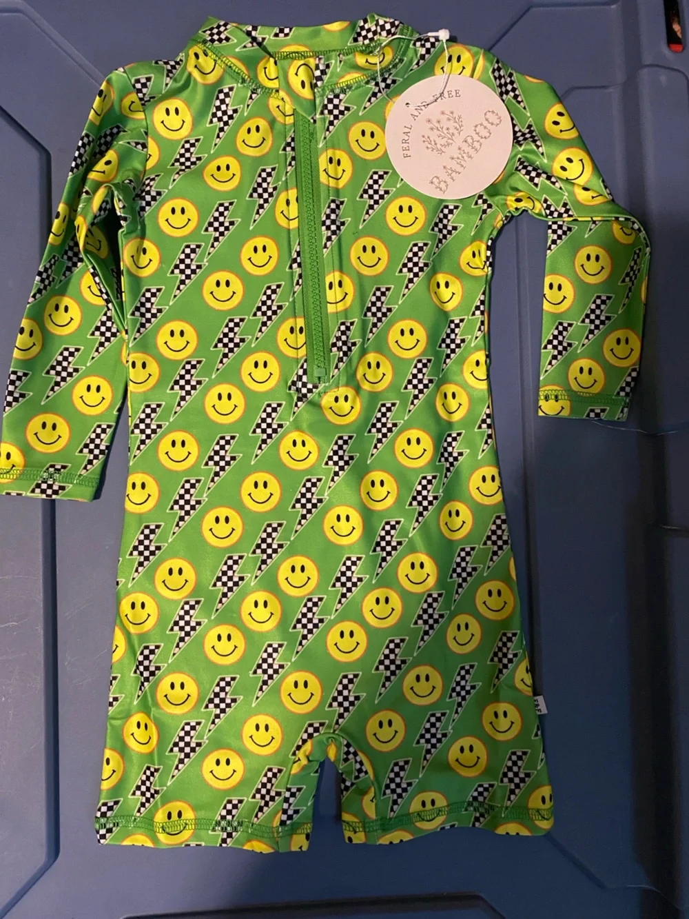 Kids Green Smiley Face One-Piece Swimsuit 12-18 months NWT
